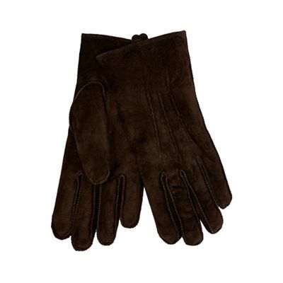 Dark brown embossed line suede gloves